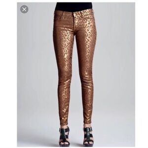 NEW 7 for All Mankind Bronze/ Gold Metallic Shiny Leopard Jeans